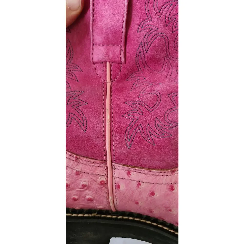 Ariat Fatbaby Pink Ostrich Print Leather Hot Pink Suede Western Boots 6 B